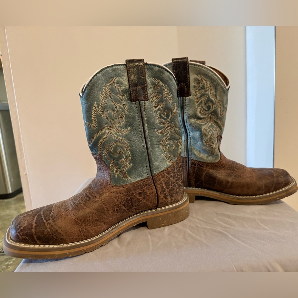 Kids Dan Post Brown and Blue Western Boots Square Toe
